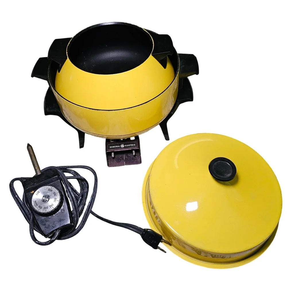 1970s General Electric Fry Fondue Skillet Slow Cooker Yellow B1SFC3TY MCM USA